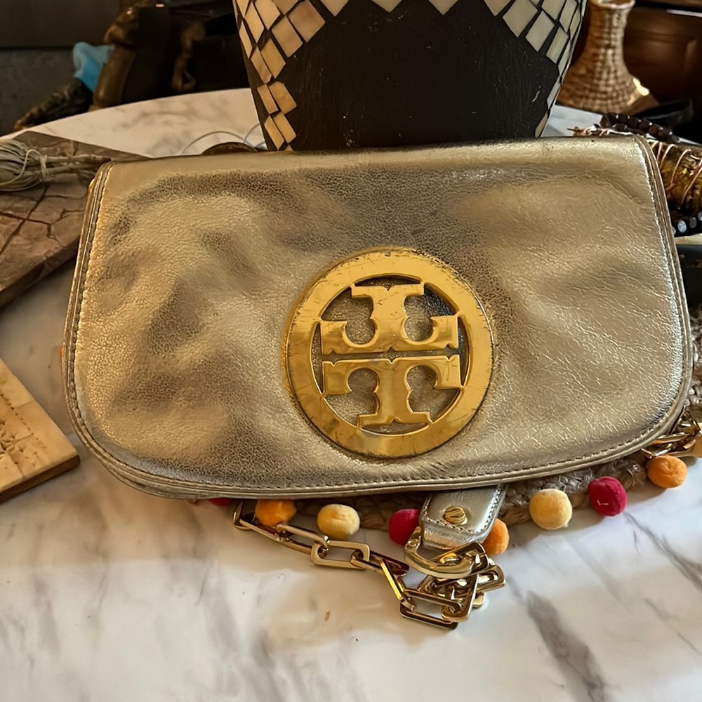 Tory Burch Reva Logo Red Crossbody Bag Convertible Clutch Chain Handbag